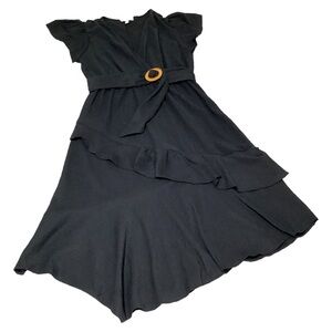 Sofia Jeans By Sofia Vergara Womens Belted Flutter Sleeves Wrap Black Dress Sz M